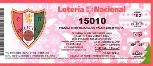 Participacion de loteria de Navidad del CD Delicias de Zaragoza